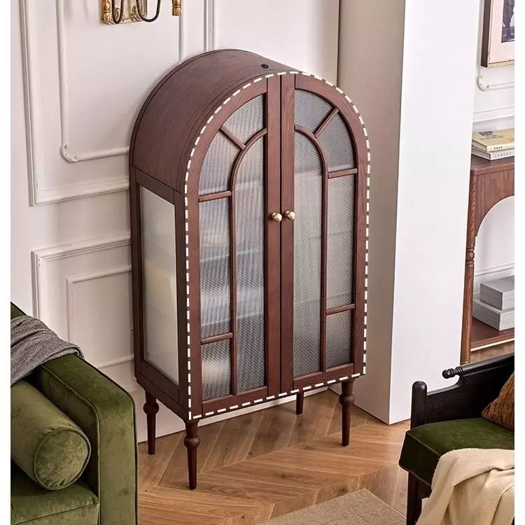 French retro arched solid wood glass side cabinet