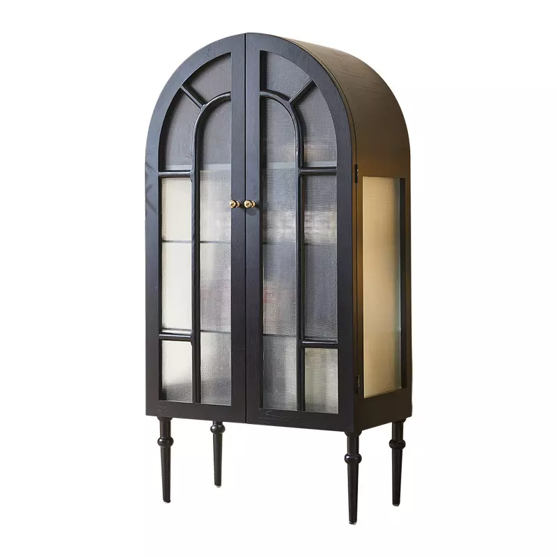 French retro arched solid wood glass side cabinet